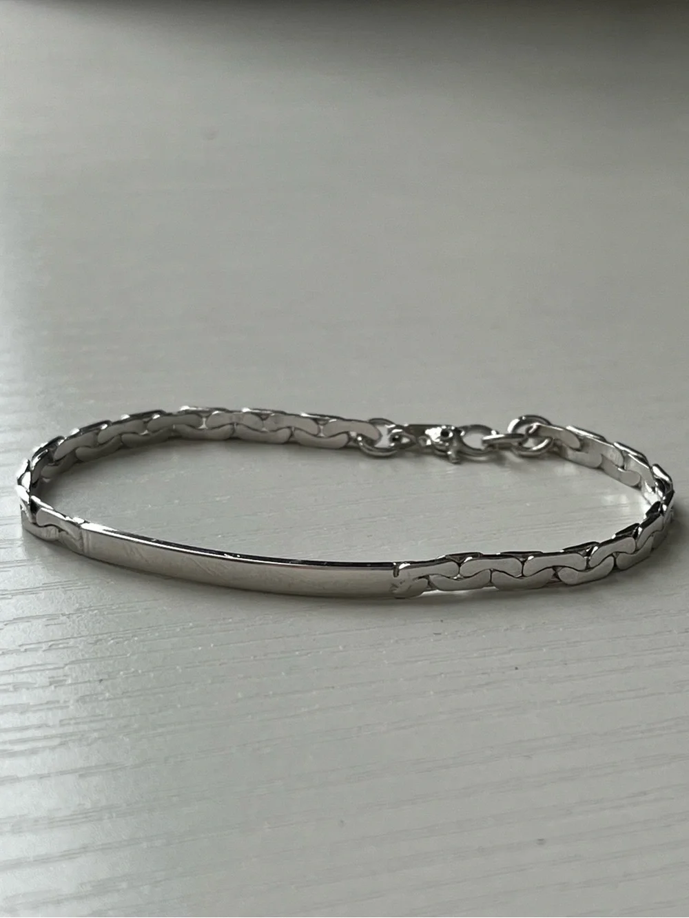 Vintage Monet Silver Tone ID Bar Flat Link Chain Bracelet Signed